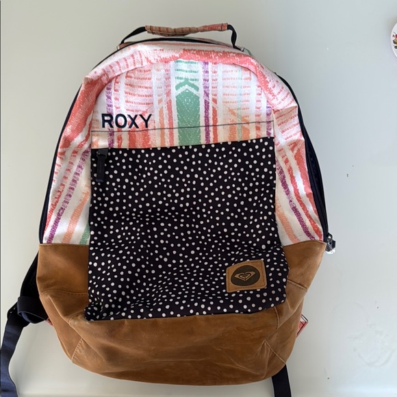 Roxy Striped Backpack with Polka Dot Pocket - Picture 1 of 5